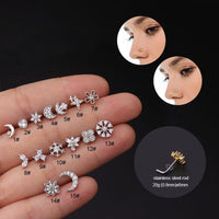 Thumbnail for Chic CZ Inlaid Snowflake Moon Phase Star Titanium Nose Piercing Nose Stud - ArtGalleryZen