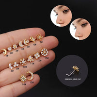 Thumbnail for Chic CZ Inlaid Snowflake Moon Phase Star Titanium Nose Piercing Nose Stud - ArtGalleryZen