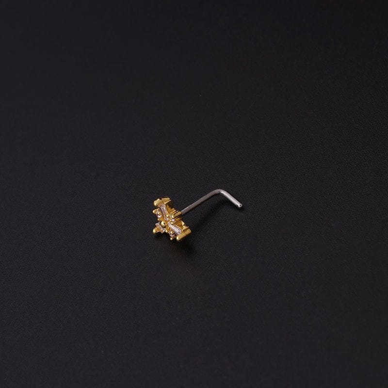 Chic CZ Inlaid Snowflake Moon Phase Star Titanium Nose Piercing Nose Stud - ArtGalleryZen
