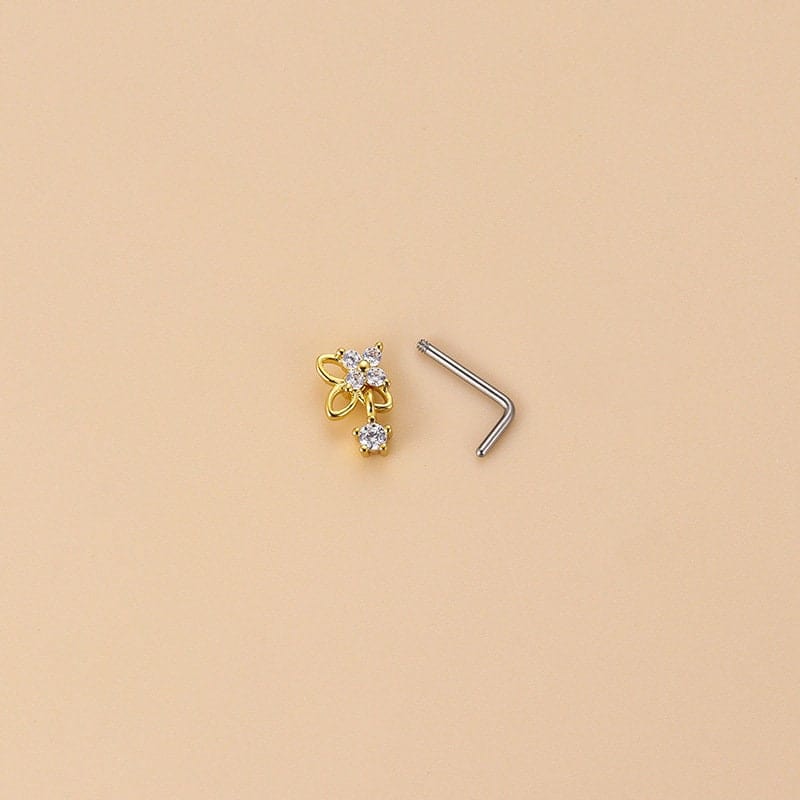 Chic CZ Inlaid Stainless Steel Floral Angel Wings Heart Nose Piercing Nose Stud - ArtGalleryZen