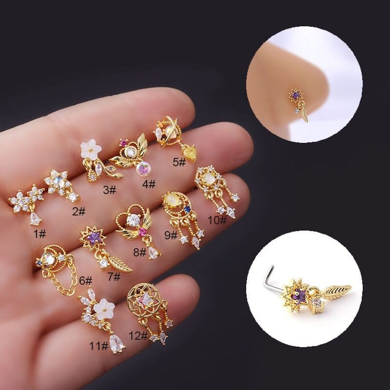 Chic CZ Inlaid Stainless Steel Nose Piercing Nose Stud - ArtGalleryZen