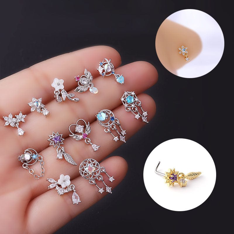 Chic CZ Inlaid Stainless Steel Nose Piercing Nose Stud - ArtGalleryZen