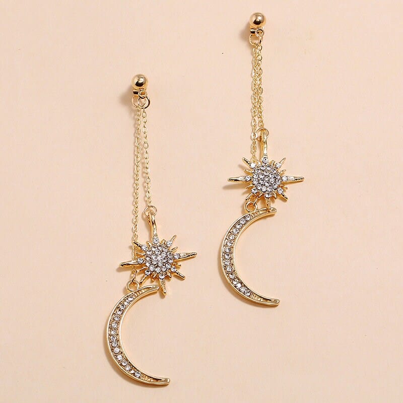 Chic CZ Inlaid Star Moon Phase Dangle Earrings - ArtGalleryZen