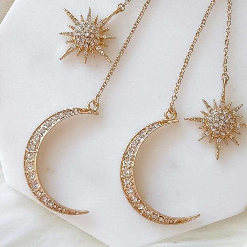 Chic CZ Inlaid Star Moon Phase Dangle Earrings - ArtGalleryZen