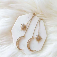 Thumbnail for Chic CZ Inlaid Star Moon Phase Dangle Earrings - ArtGalleryZen