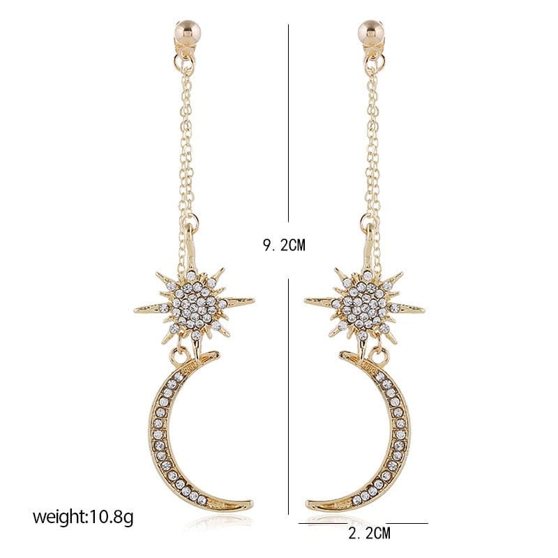 Chic CZ Inlaid Star Moon Phase Dangle Earrings - ArtGalleryZen