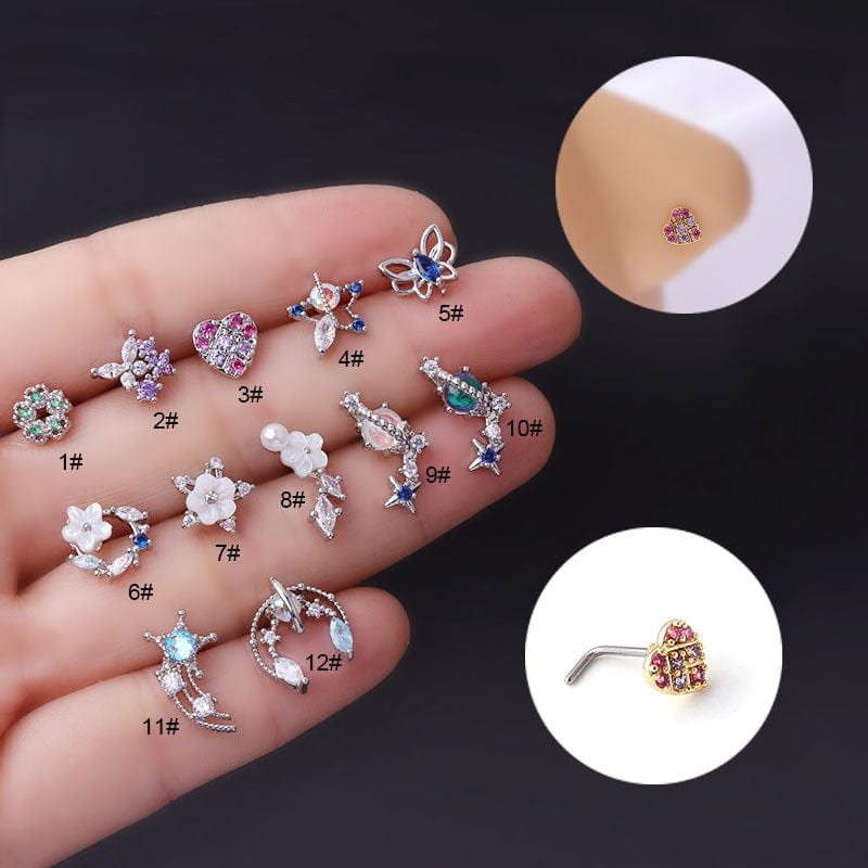 Chic CZ Inlaid Surgical Steel Nose Piercing Nose Stud - ArtGalleryZen