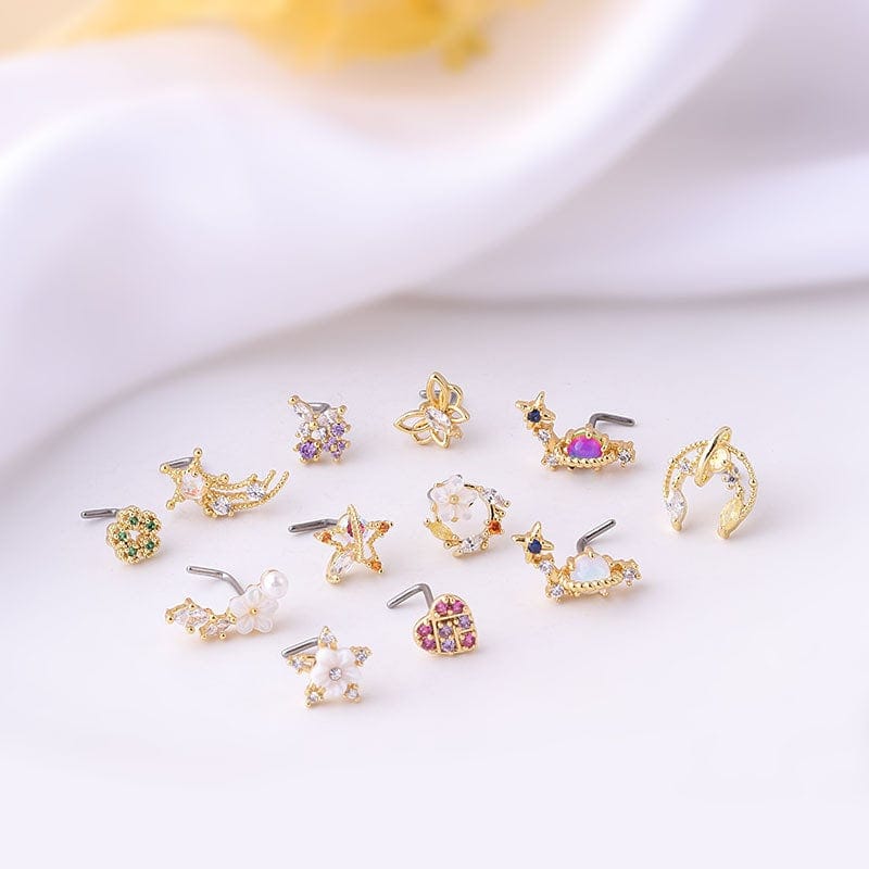 Chic CZ Inlaid Surgical Steel Nose Piercing Nose Stud - ArtGalleryZen