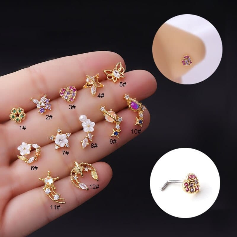 Chic CZ Inlaid Surgical Steel Nose Piercing Nose Stud - ArtGalleryZen