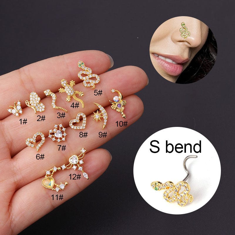 Chic CZ Inlaid Titanium Nose Piercing Nose Stud - ArtGalleryZen