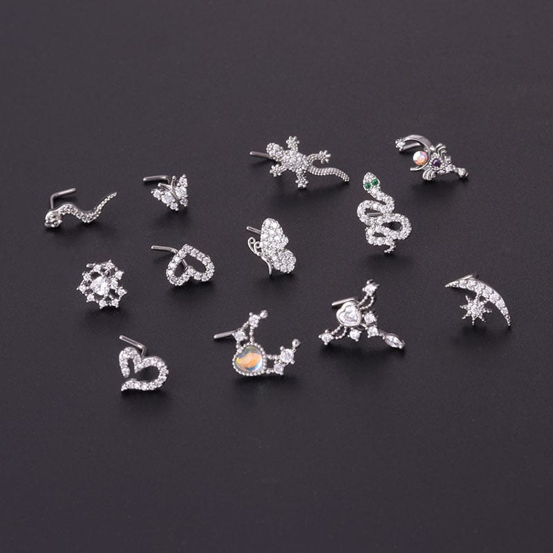 Chic CZ Inlaid Titanium Nose Piercing Nose Stud - ArtGalleryZen