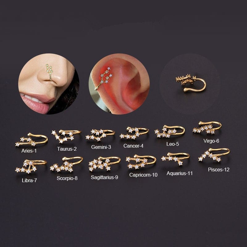 Chic CZ Inlaid Zodiac Non Piercing Nose Cuff Nose Ring - ArtGalleryZen