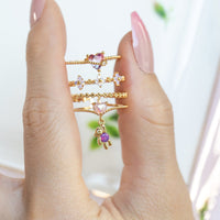 Thumbnail for Chic CZ Opal Inlaid Floral Butterfly Bear Heart Ring - ArtGalleryZen