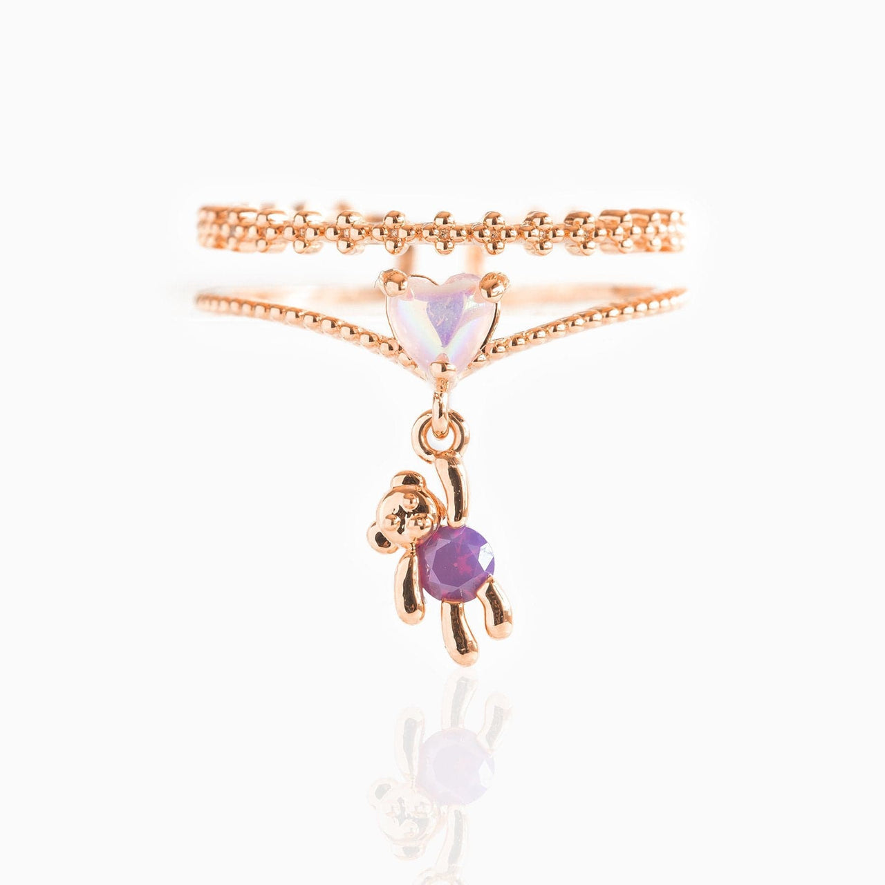 Chic CZ Opal Inlaid Floral Butterfly Bear Heart Ring - ArtGalleryZen