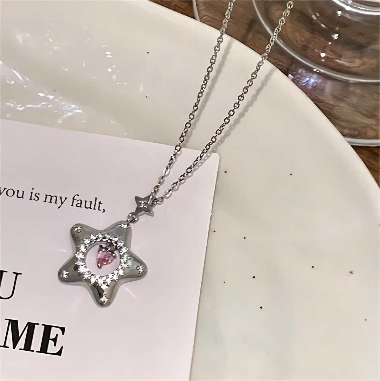 Chic Dangling Heart Star Necklace - ArtGalleryZen