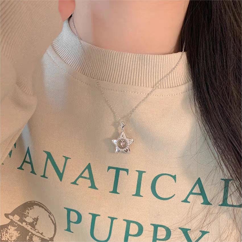 Chic Dangling Heart Star Necklace - ArtGalleryZen