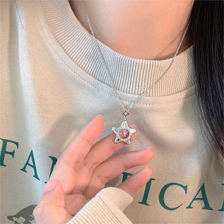 Chic Dangling Heart Star Necklace - ArtGalleryZen