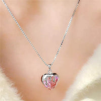 Thumbnail for Chic Diamond Cut Pink Crystal Heart Pendant Necklace - ArtGalleryZen