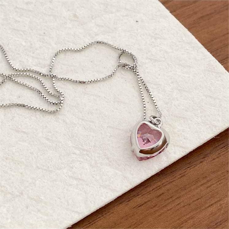 Chic Diamond Cut Pink Crystal Heart Pendant Necklace - ArtGalleryZen