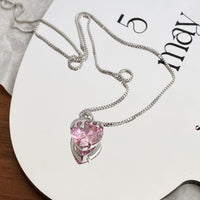 Thumbnail for Chic Diamond Cut Pink Crystal Heart Pendant Necklace - ArtGalleryZen