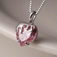 Thumbnail for Chic Diamond Cut Pink Crystal Heart Pendant Necklace - ArtGalleryZen