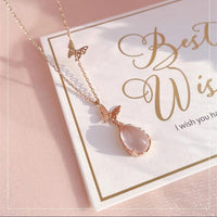 Thumbnail for Chic Duo Enamel Butterfly Opal Pendant Necklace - ArtGalleryZen