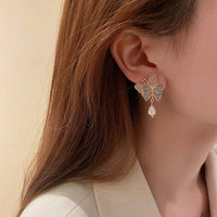 Thumbnail for Chic Enamel Butterfly Dangling Pearl Earrings - ArtGalleryZen