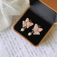Thumbnail for Chic Enamel Butterfly Dangling Pearl Earrings - ArtGalleryZen