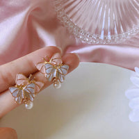 Thumbnail for Chic Enamel Butterfly Dangling Pearl Earrings - ArtGalleryZen