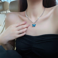 Thumbnail for Chic Enamel Butterfly Pendant Pearl Chain Necklace - ArtGalleryZen