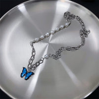 Thumbnail for Chic Enamel Butterfly Pendant Pearl Chain Necklace - ArtGalleryZen