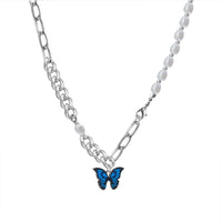 Thumbnail for Chic Enamel Butterfly Pendant Pearl Chain Necklace - ArtGalleryZen