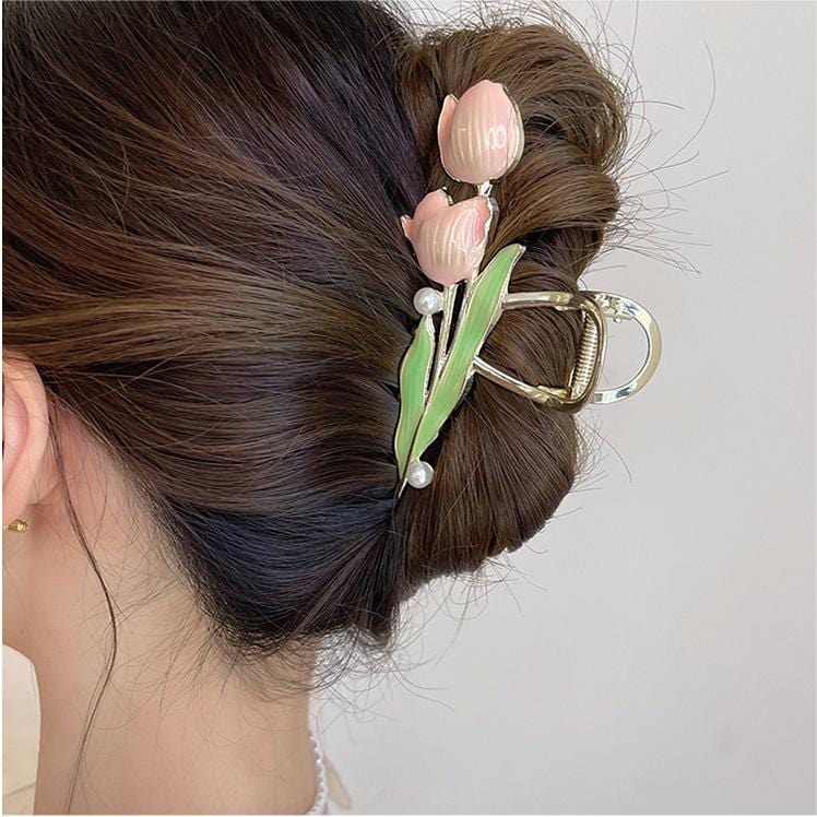Chic Enamel Duo Tulip Chignon Claw Clip Hair Claw - ArtGalleryZen