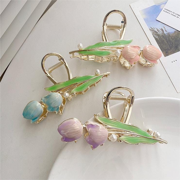 Chic Enamel Duo Tulip Chignon Claw Clip Hair Claw - ArtGalleryZen