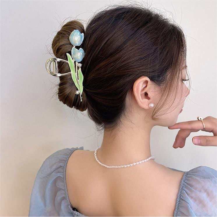 Chic Enamel Duo Tulip Chignon Claw Clip Hair Claw - ArtGalleryZen