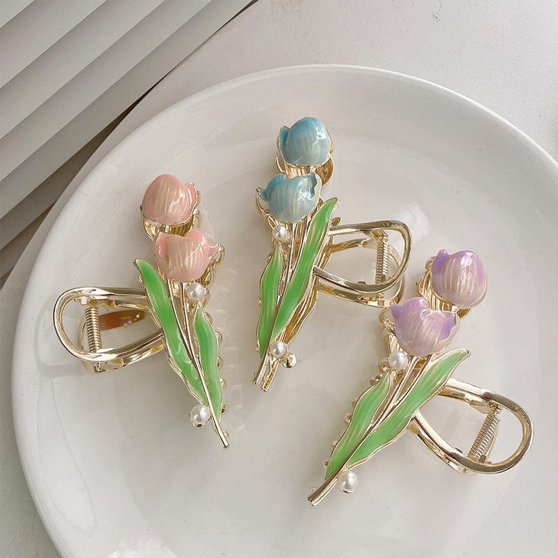 Chic Enamel Duo Tulip Chignon Claw Clip Hair Claw - ArtGalleryZen