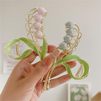 Thumbnail for Chic Enamel Lily Of The Valley Chignon Claw Clip Hair Clip - ArtGalleryZen