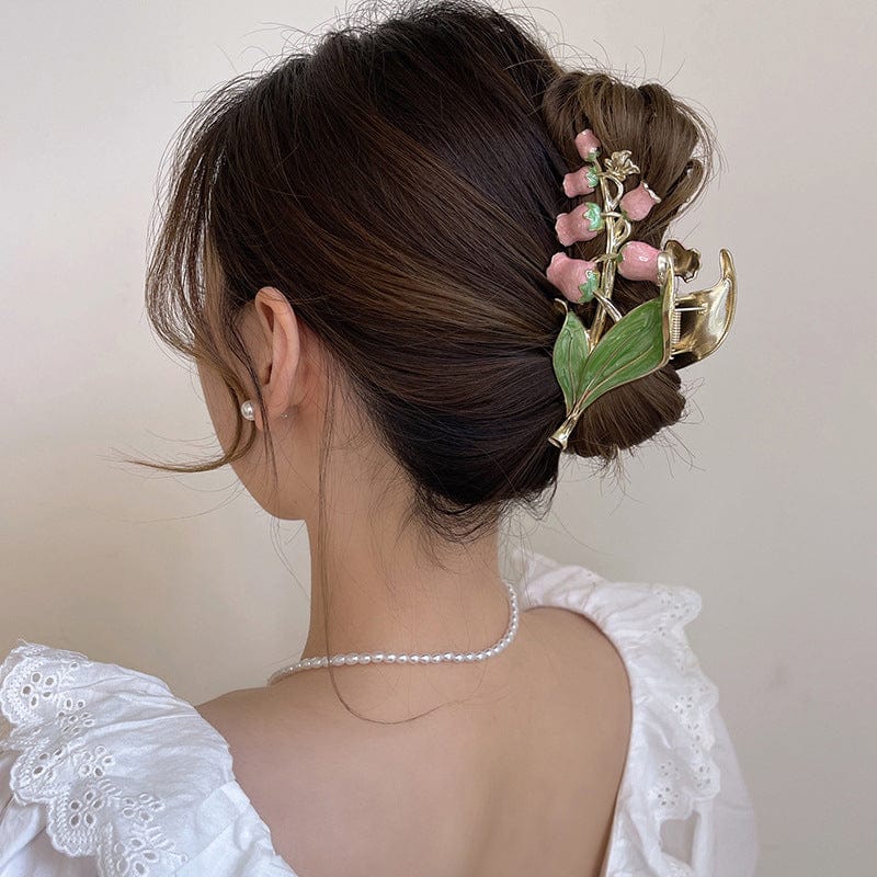 Chic Enamel Lily Of The Valley Hair Claw Clip - ArtGalleryZen