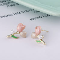 Thumbnail for Chic Enamel Pearl Charm Tulip Earrings - ArtGalleryZen