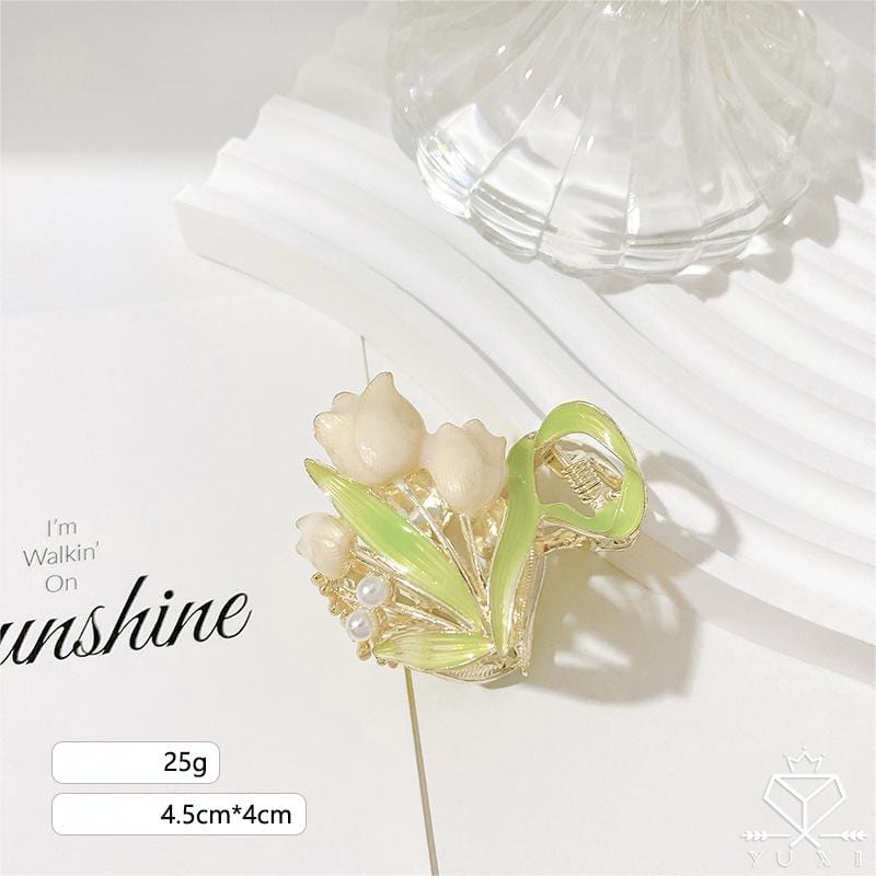 Chic Enamel Pearl Charm Tulip High Ponytail Hair Claw - ArtGalleryZen