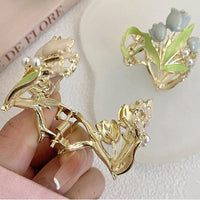 Thumbnail for Chic Enamel Pearl Charm Tulip High Ponytail Hair Claw - ArtGalleryZen