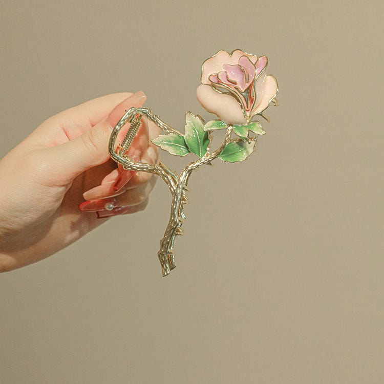 Chic Enamel Pink Rose Chignon Claw Clip Hair Clip - ArtGalleryZen