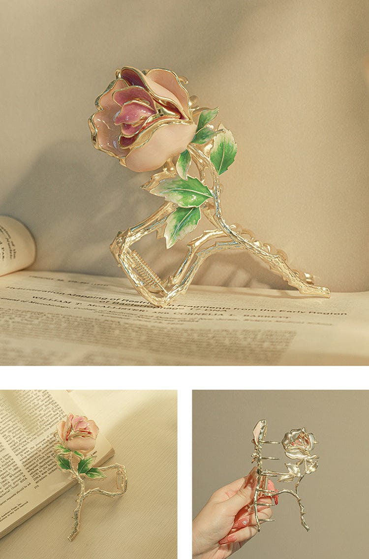 Chic Enamel Pink Rose Chignon Claw Clip Hair Clip - ArtGalleryZen