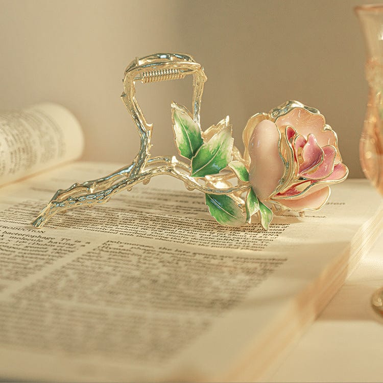 Chic Enamel Pink Rose Chignon Claw Clip Hair Clip - ArtGalleryZen