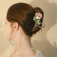 Thumbnail for Chic Enamel Pink Rose Chignon Claw Clip Hair Clip - ArtGalleryZen
