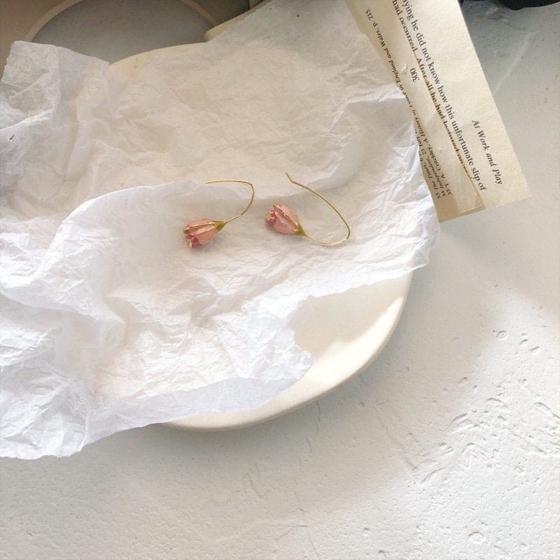 Chic Enamel Pink Tulip Dangle Earrings - ArtGalleryZen