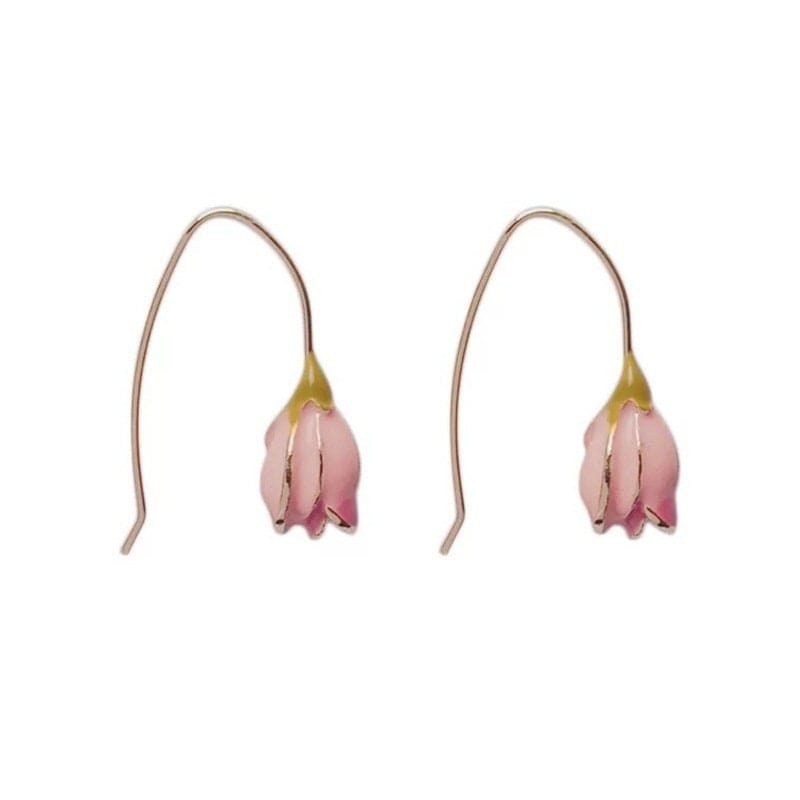 Chic Enamel Pink Tulip Dangle Earrings - ArtGalleryZen
