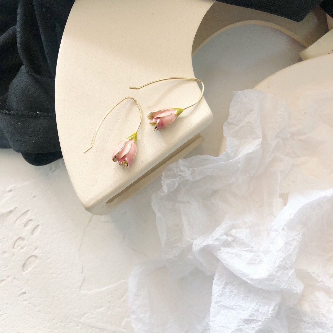 Chic Enamel Pink Tulip Dangle Earrings - ArtGalleryZen