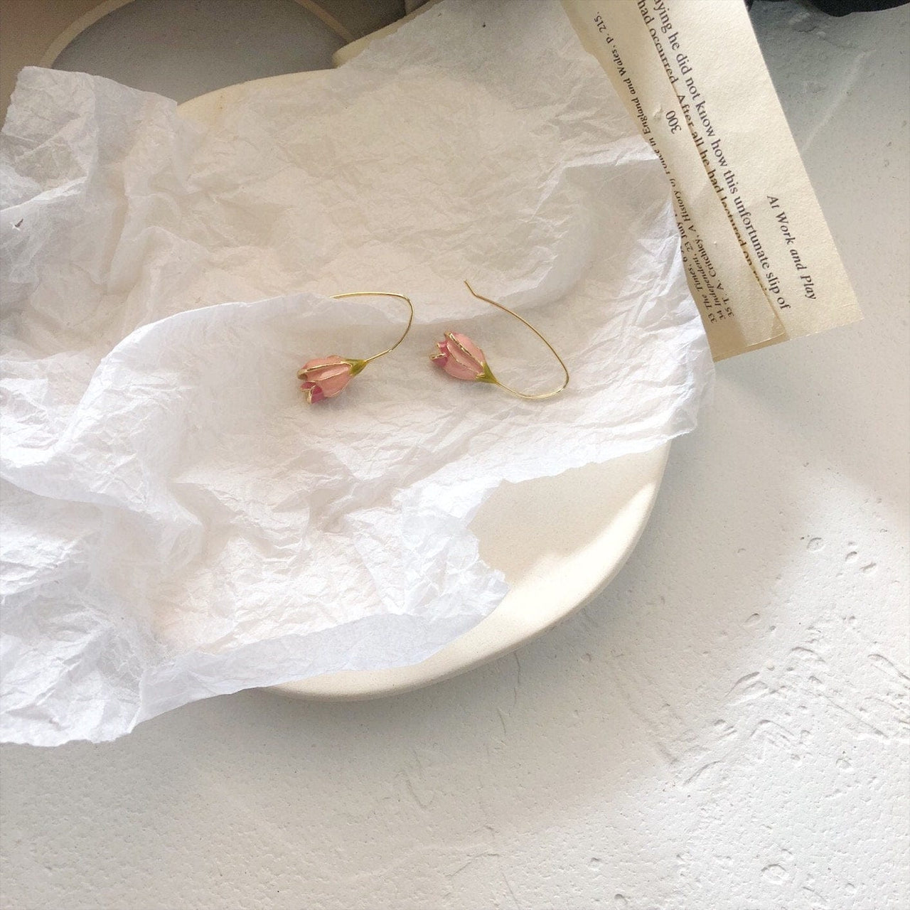 Chic Enamel Pink Tulip Dangle Earrings - ArtGalleryZen