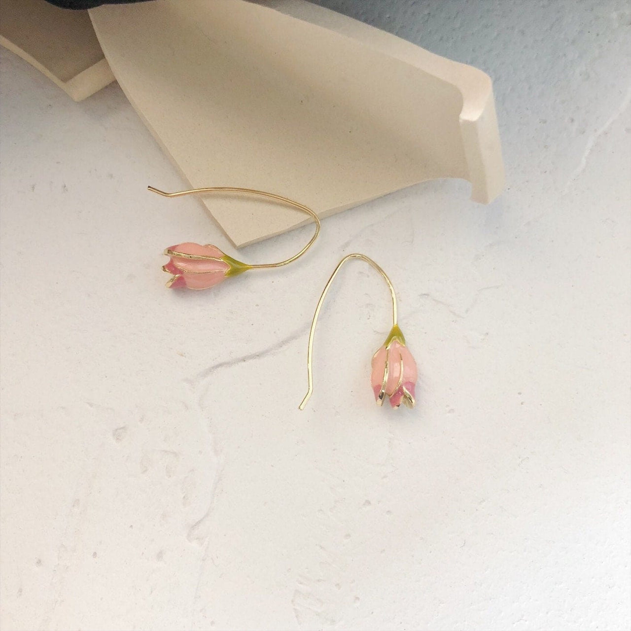 Chic Enamel Pink Tulip Dangle Earrings - ArtGalleryZen